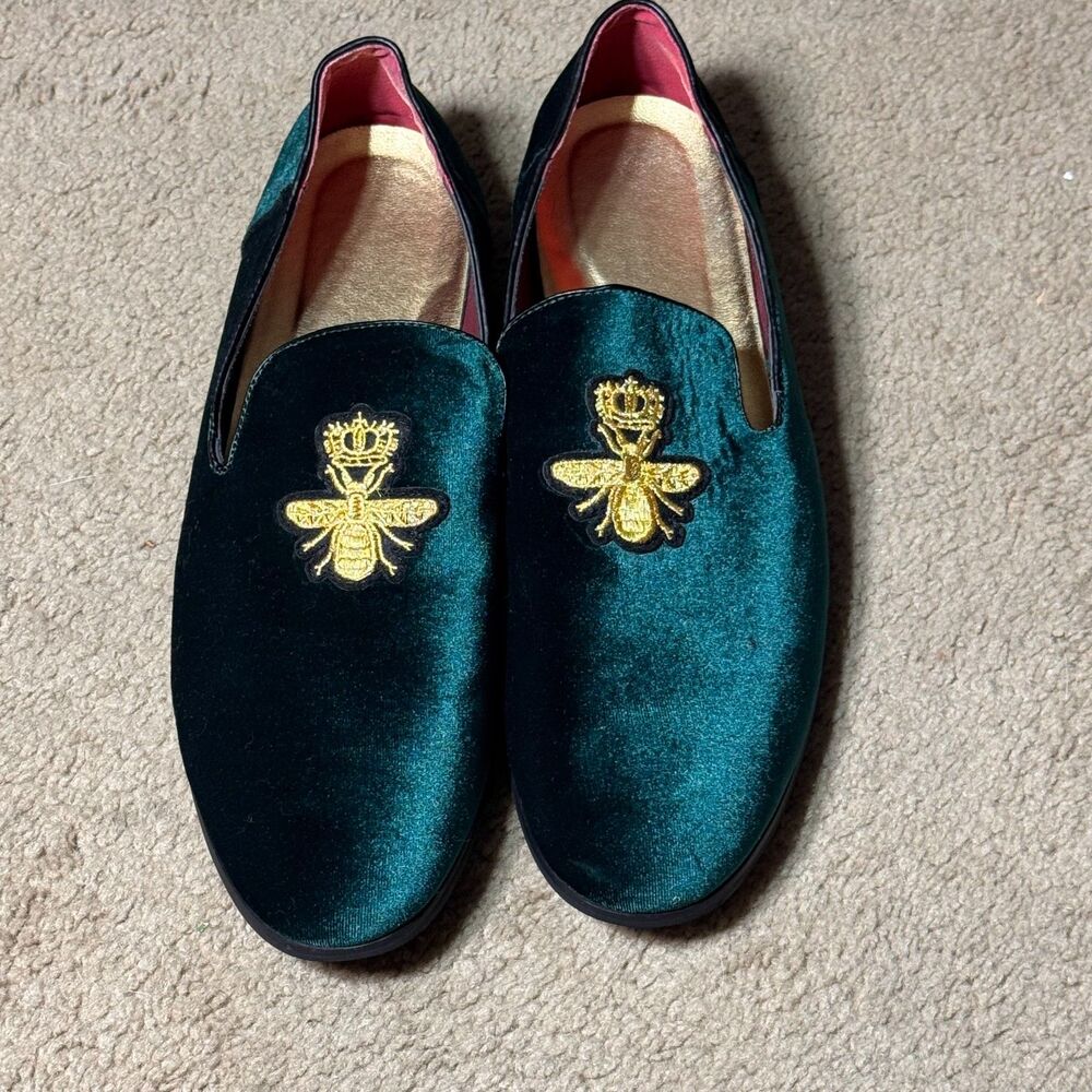 Santimon Men's Velvet Bee & Crown Embroidered Loafers Size 13.5 (48)